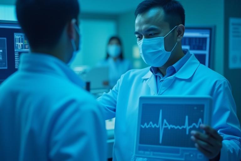 Technicien réalisant un ECG numérique